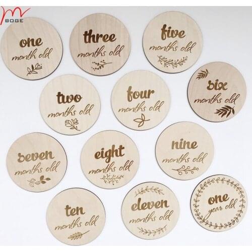 Set of 14pcs newborn gift wooden baby age milestone cutting disc baby photo prop