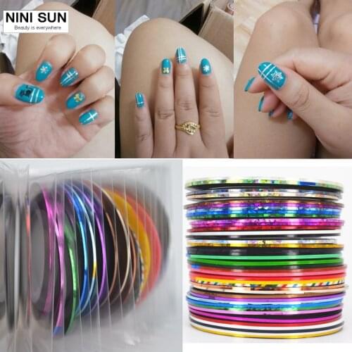 Free shipping 32 Rolls DIY Nail Tips Decals Self Adhesive Metalic Yarn Strip Tape Line Nail Art Sticker Tools Beauty Decorations