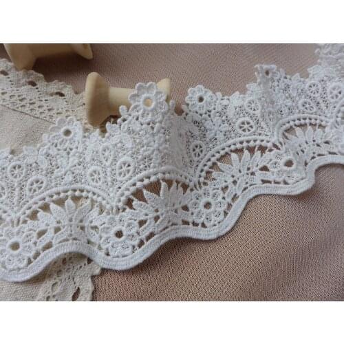 New Design 2018 Scalloped Ivory White Cotton Lace Daisy Flower Lace Appliques Vintage Sewing Supplies 5 Yards
