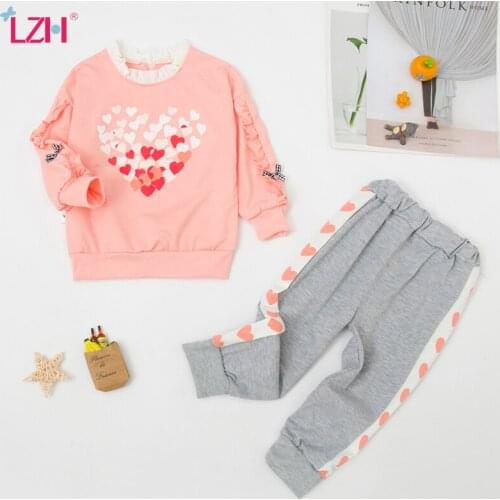 LZH 2021 Autumn Childrens Clothing Girls Outfit Sweet Flowers Kids Sets 1-2-3-4-5 Year Infant Girls Suits Toddler Kids Costume