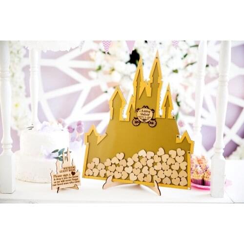 Personalized castle birthday wedding engraved Alternative memory guestbooks baby shower drop box top signature guest books