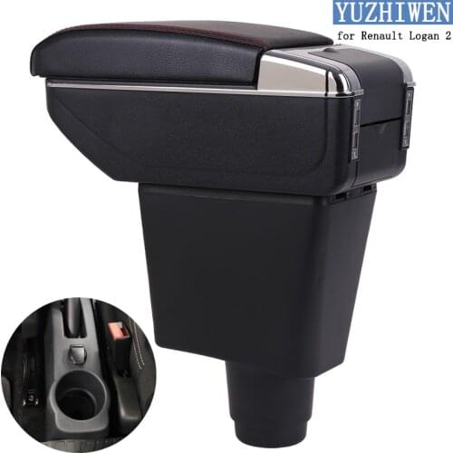 For Renault Logan Armrest Box Logan 2 PU leather Car Central Armrest Storage Box cup holder ashtray modification accessories