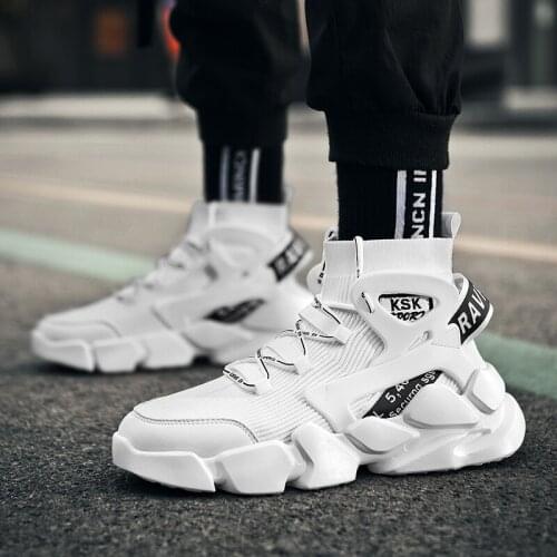 Plus Size High Top Lightweight Running Shoes Man Socks Sneakers Mens Sports Cheap Sport Shoes Men Sneakers White Knitting D-742