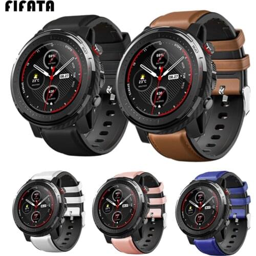FIFATA Watchband For Huami Amazfit Stratos 3 2 2S Wrist Strap Leather+Silicone Bracelet For Amazfit Pace / GTR 47MM Wristband