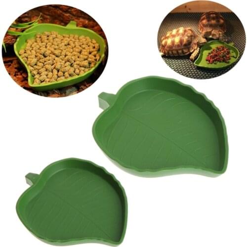 Reptile Water Food Dish Bowl Plastic Leaf Shape Gecko Worm Feeder