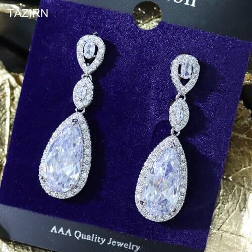 Luxury AAA+ Cubic Zirconia Drop Earrings Water Shape Fashion Dangle Earrings Women Wedding Gifts Prom Crystal Jewelry
