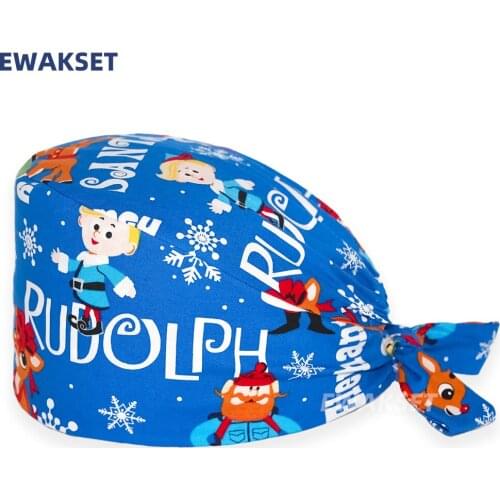 Christmas scrubs hat festival print Scrub cap High Quality beauty salon Elastic Bandage Adjustable work cap Beauty hat wholesale