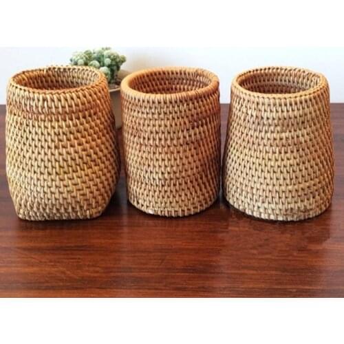 Manual Rattan Chopsticks Tube Shovel Spoons Bucket Dinner Knives Forks Tableware Storage Box Home Storage Baskets Organizer