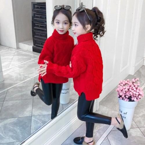 Girls Turtleneck Sweater Fall/Winter 2020 New Childrens Western Style Thick Pullover Sweater Little Girl Knitwear Winter Kids