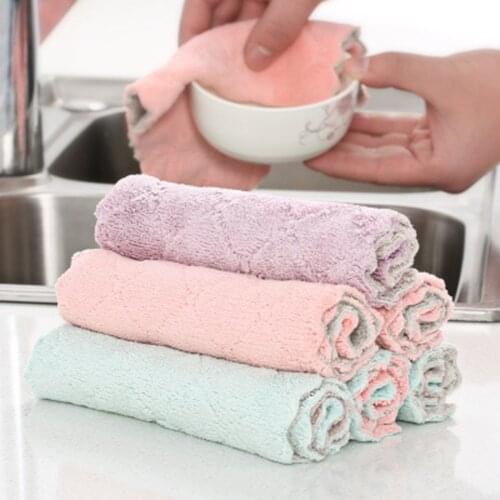 1pcs Rag Cleaning Cloth Super Absorbent Microfiber Kitchen Dish Washing Dishcloth Double Side Tableware Household Cleaning Towel