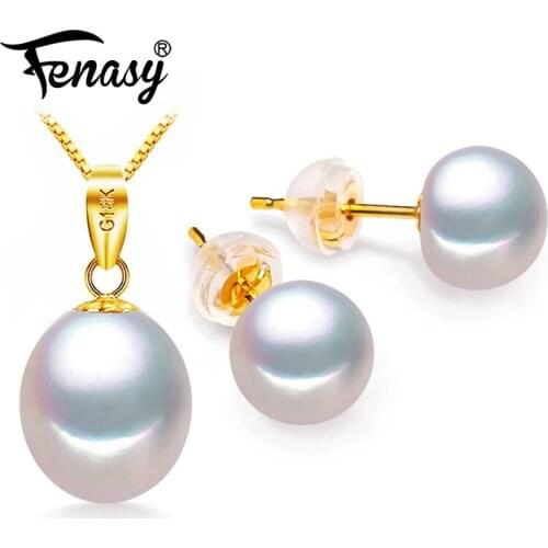 FENASY 18k Gold Earrings Pearl Jewelry 18K Gold Pendant Pearl Jewelry Necklaces & Pendant For Lovers Send S925 Silver Necklaces