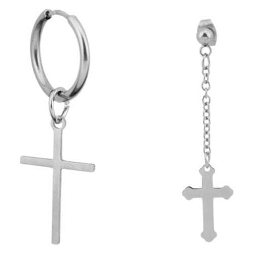 Cross Earrings For Men Women Stainless Steel Punk Rock Kpop Asymmetry Emo Pin Blade Tassel Dangly Earrings forTeen eBoy eGirl