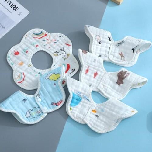 5pc/lot Newborn Petal Bib Eight Layer Cotton Gauze Baby Bibs Infants 360 Degree Rotating Saliva Towel feeding towel 28*29cm
