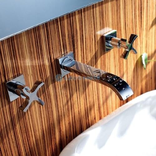 Contemporary Brass Bathroom Sink Faucet (Wall Mount) Copper Silver Color Hot and Cold Water Mixer Basin Tap MPAZ006C