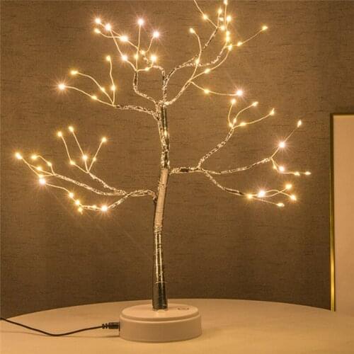 Led Light DIY Bonsai Style Copper Wire Holiday USB Charging Night Light Firework Touch Switch Control Tree Shape