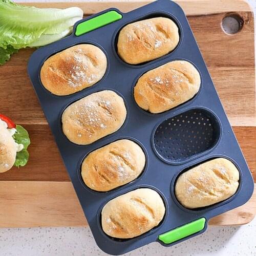 8 Grids Home DIY Baking Non-stick French Silicone Hamburger Heat Resistant Bread Mold Easy Release Good Flexibility Practical