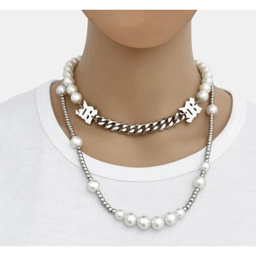 Titanium steel round bead necklace mens and womens trendy hip-hop stitching collar wild clavicle chain