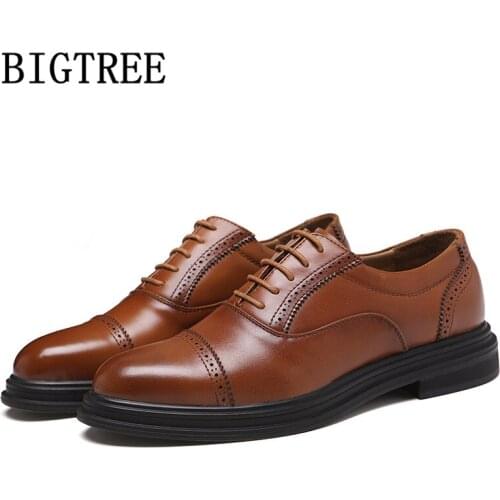 Mens Formal Shoes Genuine Leather Brown Dress Brogue Shoes Men Classic Coiffeur Designer Shoes Men Office Wedding Dress 2020