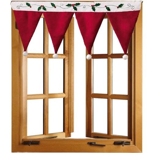 Curtains Pendants Christmas Decoration Gift Hat Curtain Drape Panel Hanging Door Window Cloth Red Christmas Party Supplies
