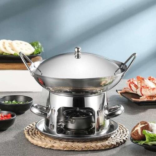 Ventilated base Griddle pot household commercial solid pot alcohol stove thickened stainless steel small hot pot