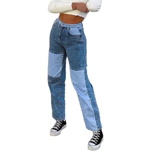 2021 New Women Bodycon Jeans Streetwear Fashion Harajuku Straight Pants Patchwork Jeans Women Mid Waist Denim Boyfriend Jeans