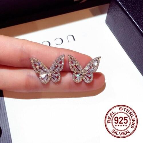 Korean New Fashion Butterfly Earrings For Women Punk Rhinestone Style Cute Girl Zircon Stud Earrings Kpop Jewelry 2021 Wholesale