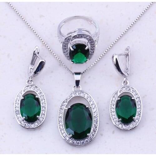 Gracious Green Created Emerald & White CZ Silver Color Jewelry Sets For Women Fashion Jewelry Party Wedding Accessories J0056
