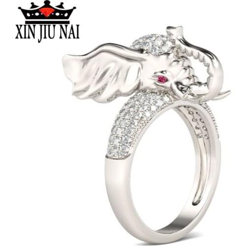 Cute Female Crystal Zircon Stone Ring 925 Silver Elephant Animal Ring Wedding Band Jewelry Promise Engagement Rings For Women