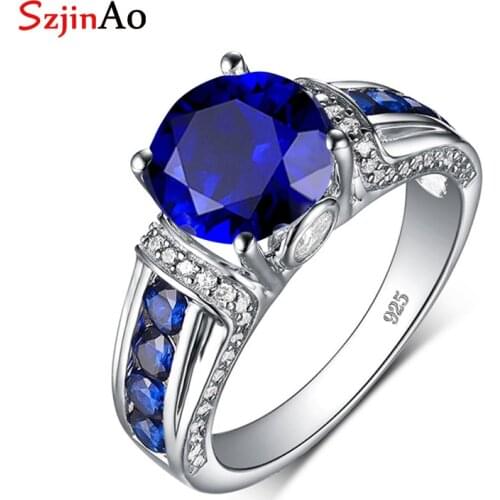 Szjinao Sterling Silver Rings Gem S925 Genuine Gemstone Jewelry Brand Round Vintage Rings For Women Bijoux