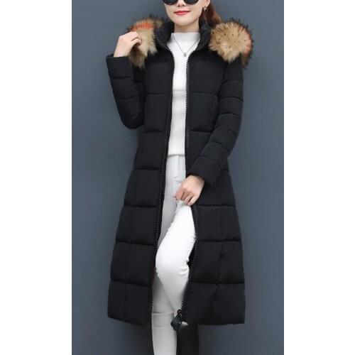 Winter 2018 new large fur collar cotton long female knee over slim thick cotton jacket Korean down jacket cotton jacket
