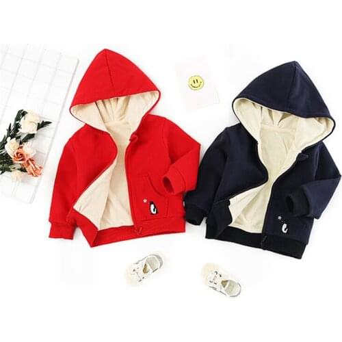 Winter Baby Boys Cartoon Penguin Zipper Jacket Kids Girls Thick Velvet Outerwear Infant Casual Coats roupas de bebe casaco