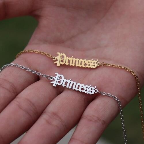 10pcs/lot Princess Bracelet Wholesale Jewelry Old English Letter Bracelets Stainless Steel Gold Chain Pulseiras Boho Bijoux