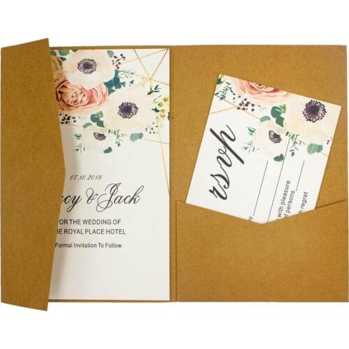 10pcs/lot pocketfold Wedding invitation Cards three folded card and pearl paper pocket Greeting invitations cover for party