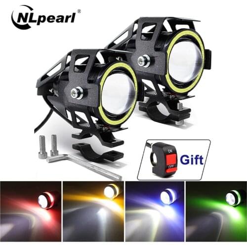 NLpearl 2pcs Motorcycle Angel Eyes Headlights 125W Motorbike Spotlight U7 LED Moto Driving Auxiliary Car Fog light DRL headlamp