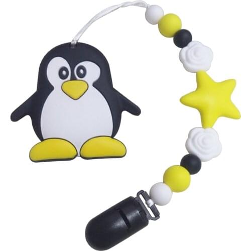 BOBO.BOX Baby Teethers Animal Pacifier Clips Chain For Baby Penguin Pendant Nipple Holder Baby Teething Toys BPA Free Chew Beads