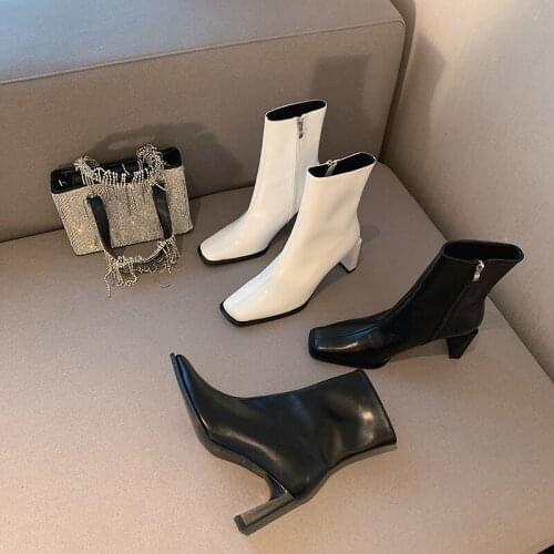 Square Toe Women Ankle Boots Side Zipper Martin Shoes Winter Booties Thick High Heels Pumps Chelsea Boots Fashion Pumps Shoes