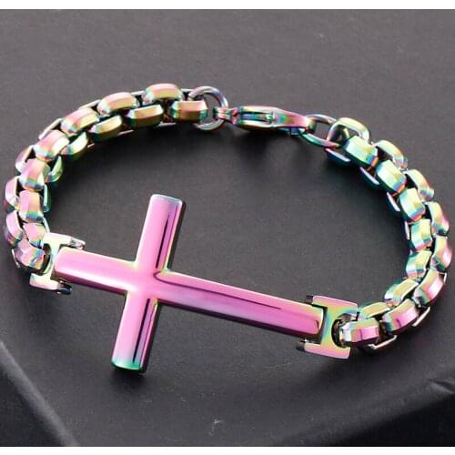 8MM 22CM Chain Chromme Bracelet Men Mens Cross Bracelets 316L Stainless Steel Handles Friendship Gifts Male Religious Jewellery