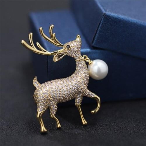 Natural freshwater pearl brooch micro-inlaid zircon deer corsage pendant two-wear design high-grade clothing gift wholesale
