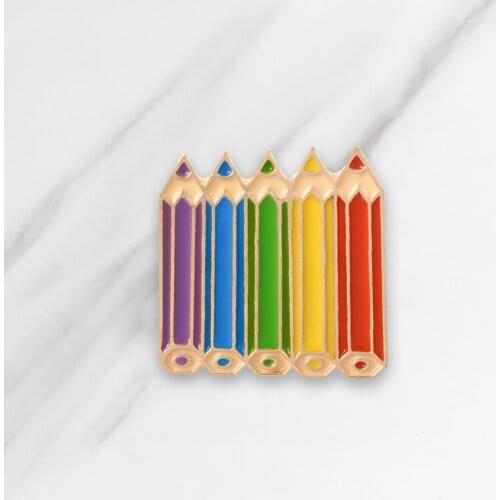 Colorful Dream Pencils Enamel brooch Pen Lapel pin Denim Jeans shirt bag Cartoon Childhood Jewelry Gift for Girl Friends Kids