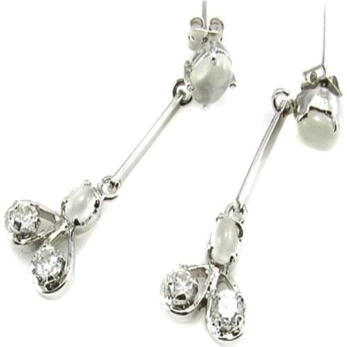 Minosilver long silver earrings rhodium plated stones and zirconia elegant and sophisticated for special women