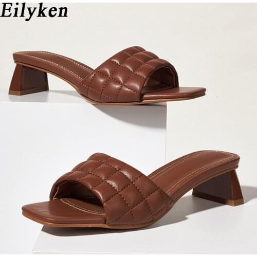 Eilyken Summer Women Mules Design Slippers Elegant Sandals New Square Low Heel Female Holiday Leisure Beach Shoes Size 36-43