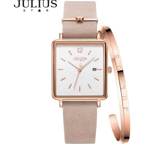 Julius Sapphire Elegant Stainless Steel Womens Watch Japan Quartz Lady Hours Fine Fashion Real Leather Bracelet Girls Gift Box