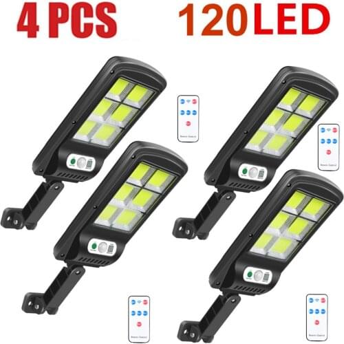 4pcs remote 128 LED Waterproof Solar Powered PIR Motion Sensor Solar Light Outdoor Garden wall Lamp Emergency Securi floodlight