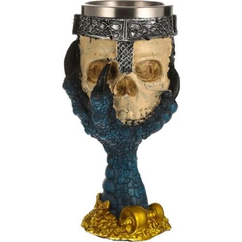 Gothic Wine Goblet Contain Dragon Claw Viking Skeleton Retro Stainless Steel&Resin Wine Glass BEST Halloween Gifts Bar Drinkware