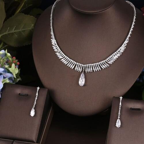 Janekelly 2pcs Bridal Zirconia Full Jewelry Sets For Women Party, Luxury Dubai Nigeria CZ Crystal Wedding Jewelry Sets