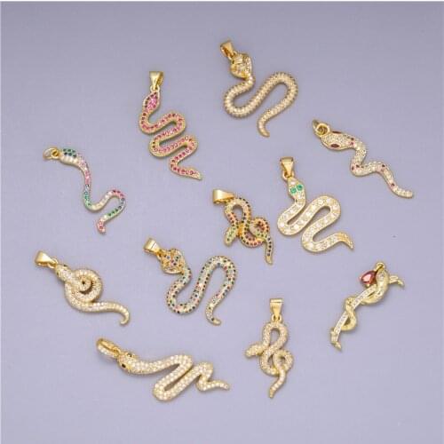 Juya DIY Talisman Jewelry Making Supplies Micro Pave Rainbow Cubic Zirconia Gold Cobra Snake Charms Pendants Wholesale