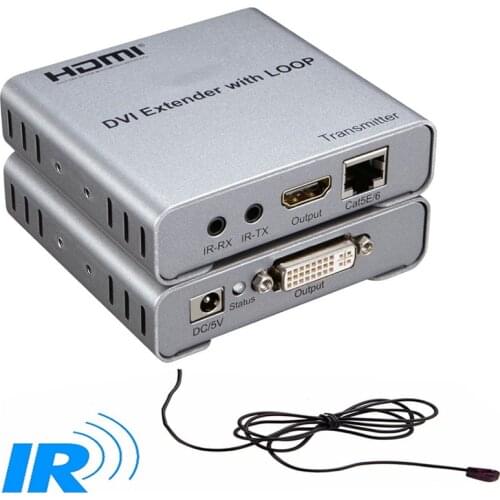 DVI Extender Transceiver Adapter Extension Over RJ45 Ethernet Lan CAT5e Cat6 Cable Cascade Connection Extension PC DVD TO TV