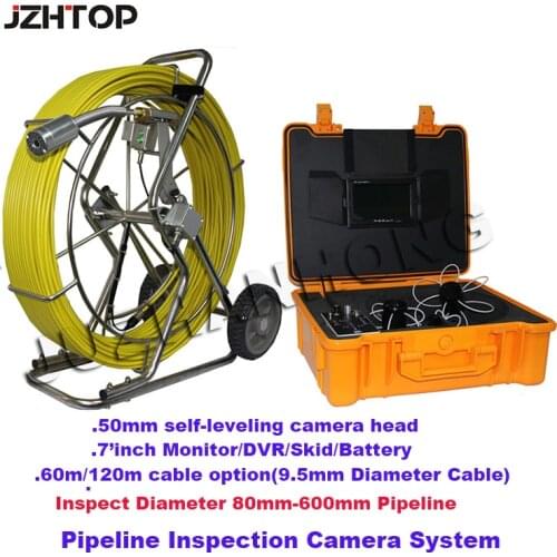 Pipeline Drain Sewer Inspection Camera System With 60m Cable 50mm Self Leveling Camera Head 30Pcs LED Lights Meter Counter