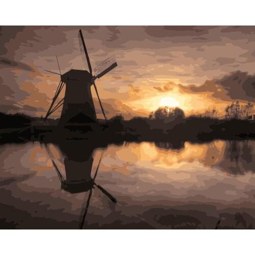 MaHuaf-j321 Holland Jinde Lake Sunset painting on canvas by numbers for living room wall