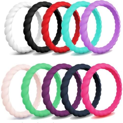 10Pcs/lot Environmental Flexible Crossfit Finger Silicone Rings 3mm Braid Rubber Sport Rings Fashion Gift Size 4 5 6 7 8 9 10